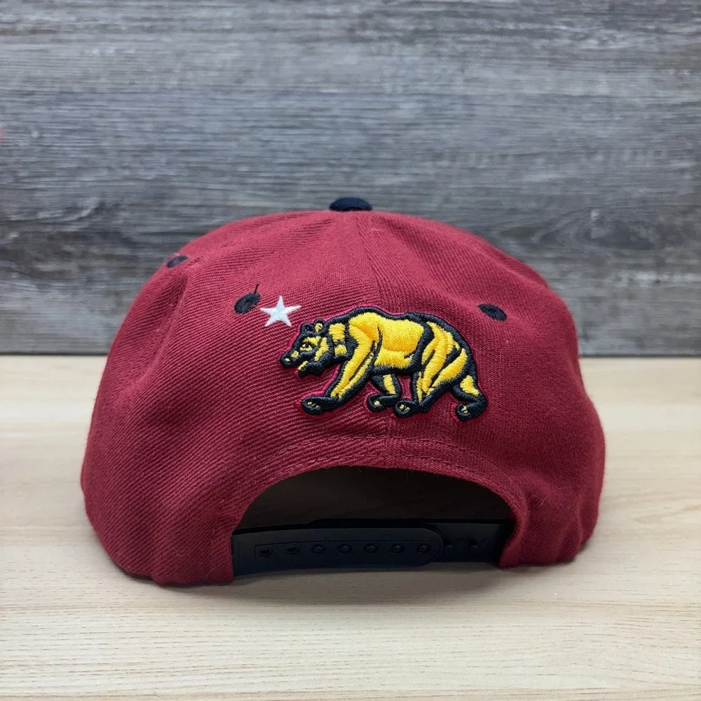 California Republic Hat Cap Snap Back Maroon Black Bear Flag West Coast Souvenir